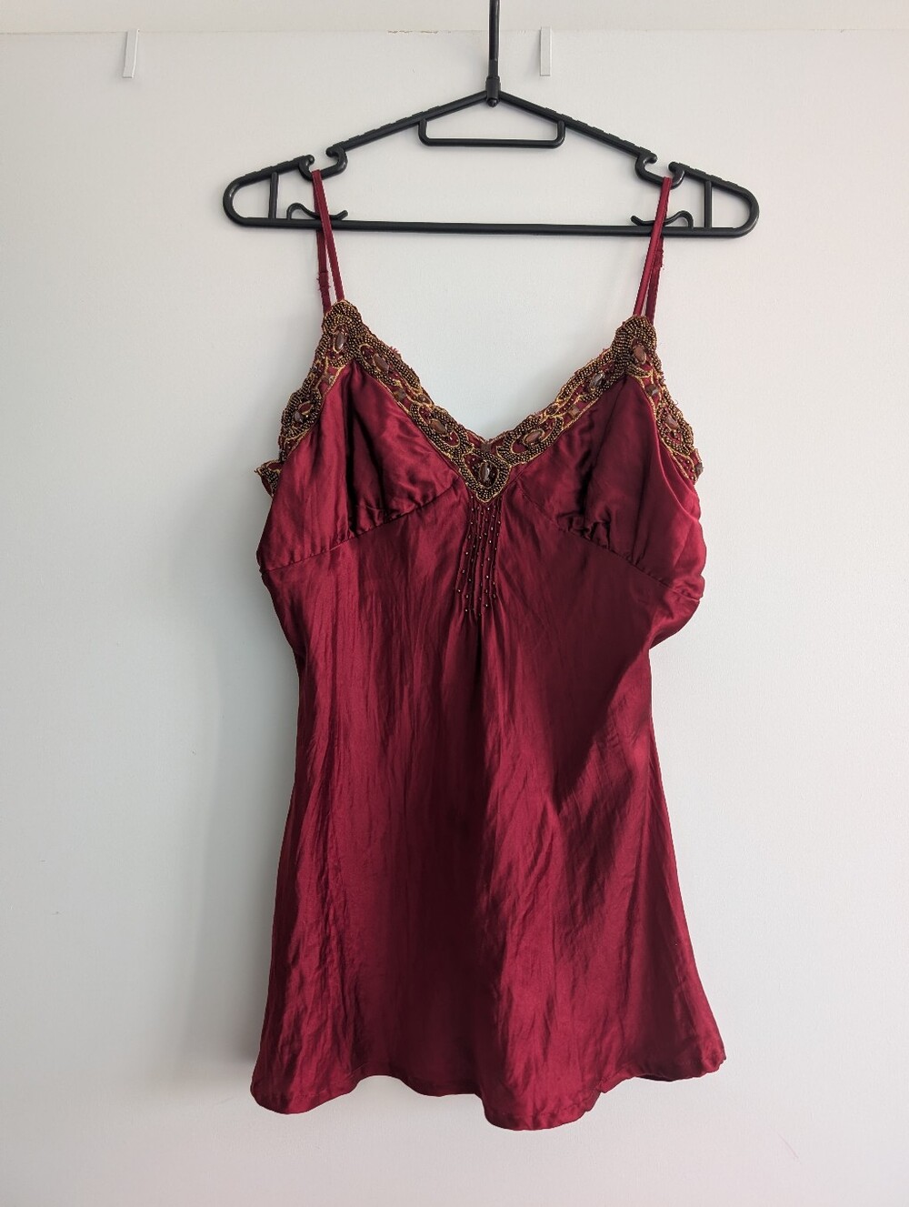 Urban Behavior Burgundy Satin Camisole with Gold Beaded Trim